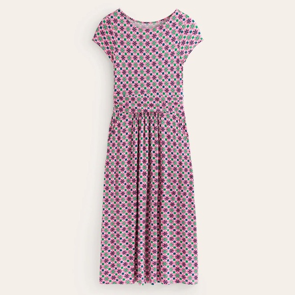 Boden Amelie Jersey Midi Dress in Pink Power Botanic Tile Size US 8 - Picture 5 of 10